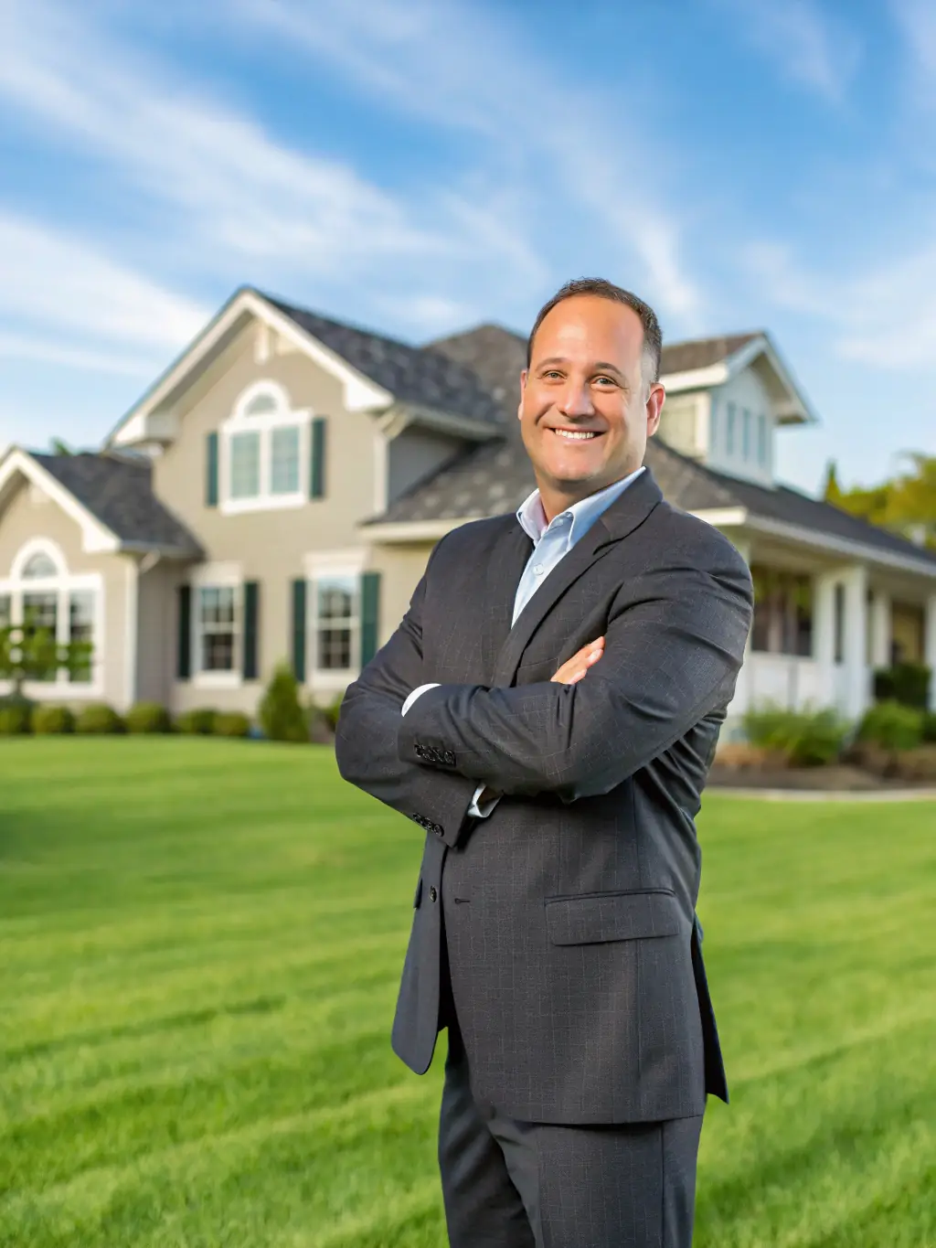 A professional headshot of a RealtyLinkz real estate agent, smiling confidently, in a modern office setting, conveying trust and competence.